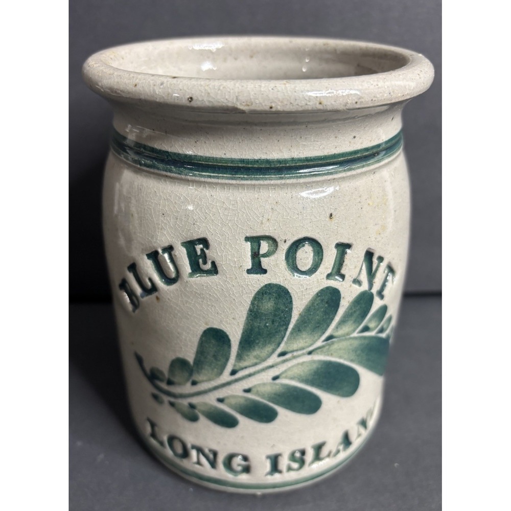 Westerwald Pottery Utensil Crock Blue Point Long Island Stoneware Signed *READ